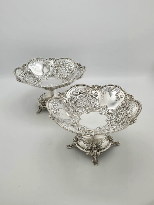 Antique Victorian Silver Plated Pair of Pierced Serving Dishes circa 1890