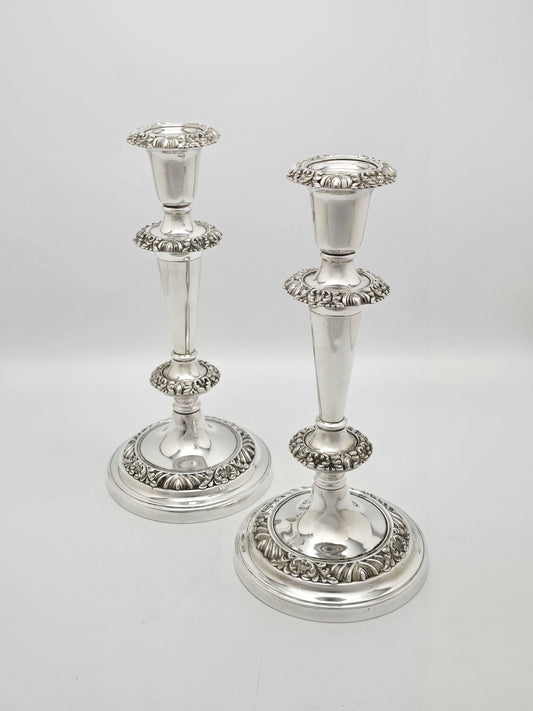 Antique Victorian Silver Plated Pair of Ornate Candlesticks circa 1880