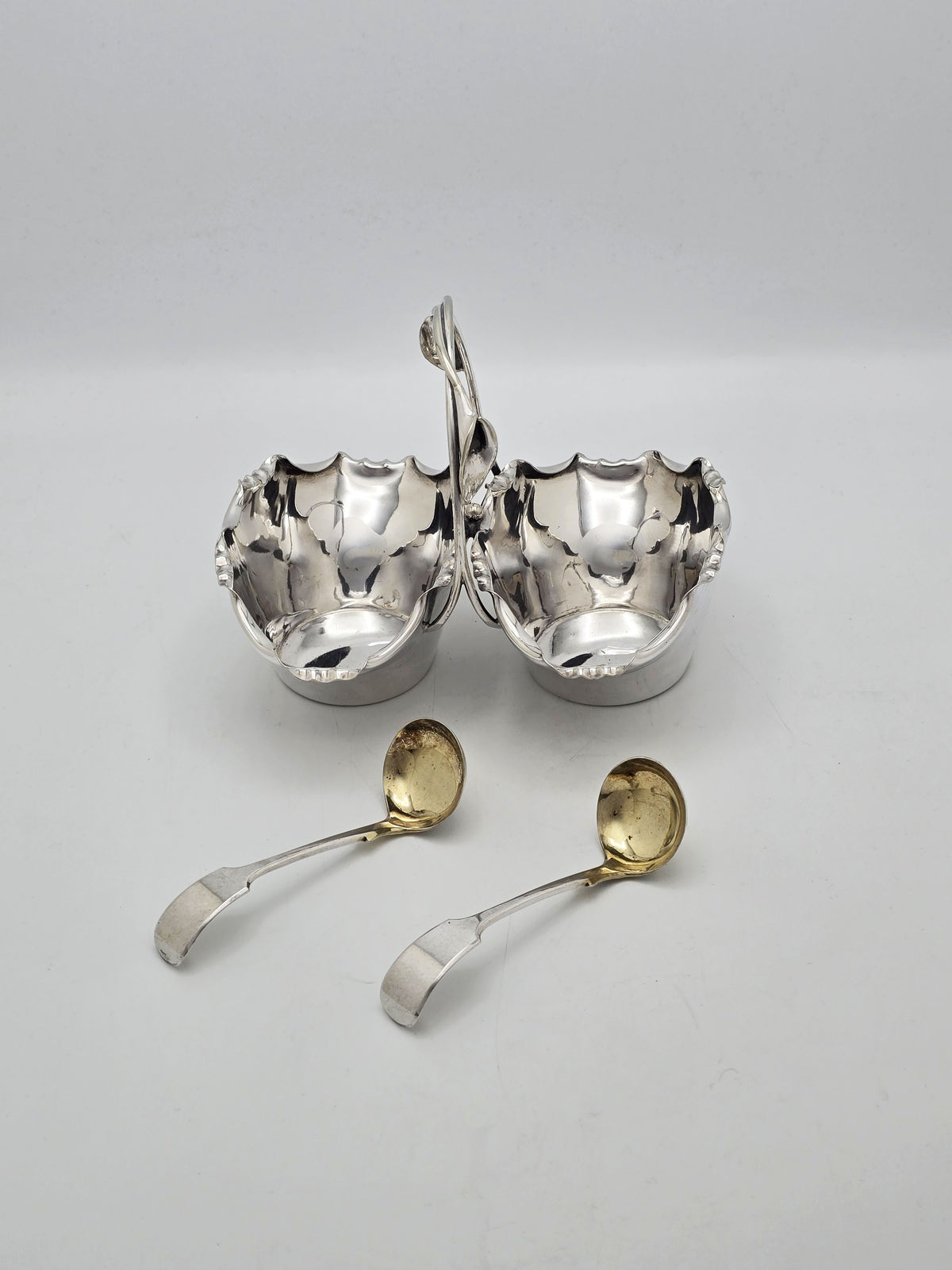 Antique Victorian Silver Plated Pair of Sauce Dishes with Ladles circa 1890