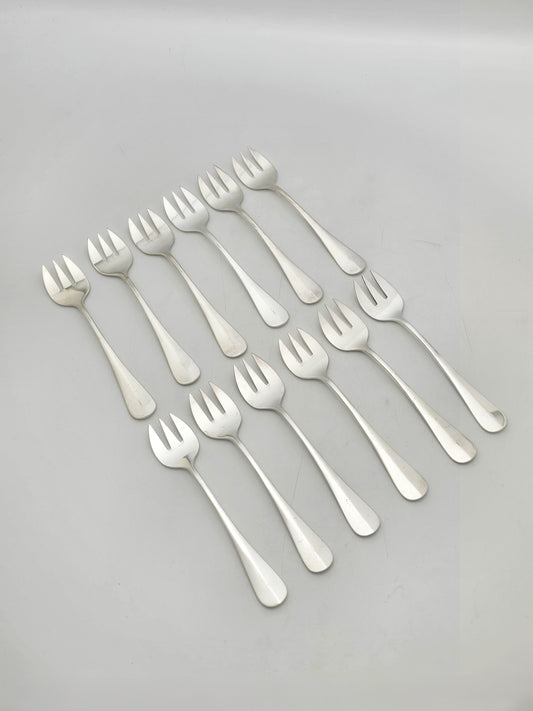 Antique Silver Plated Set of 12 Continental Oyster Forks B Wiskemann circa 1920