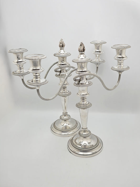 Antique Silver Plated Pair of Convertible Three-Light Candelabra circa 1920