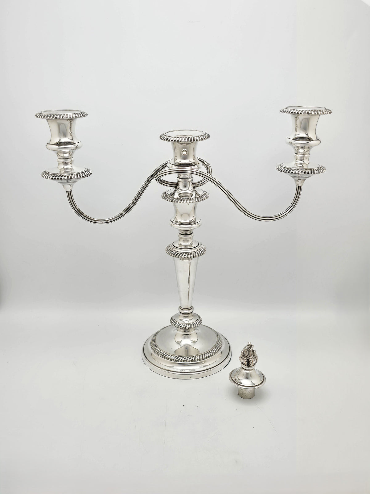 Antique Silver Plated Pair of Convertible Three-Light Candelabra circa 1920