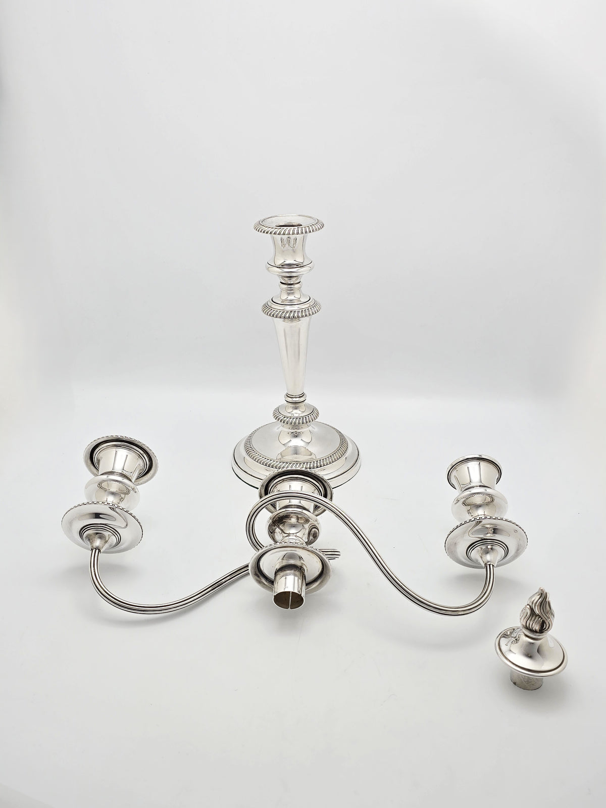 Antique Silver Plated Pair of Convertible Three-Light Candelabra circa 1920