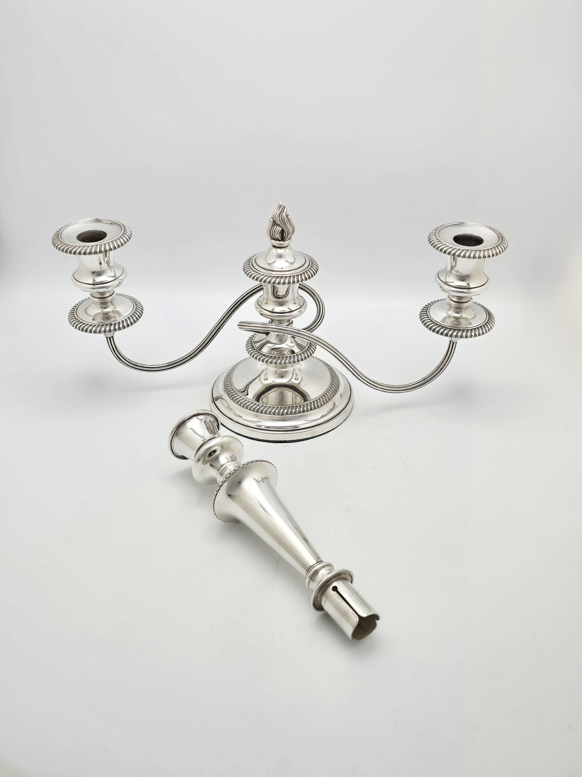 Antique Silver Plated Pair of Convertible Three-Light Candelabra circa 1920