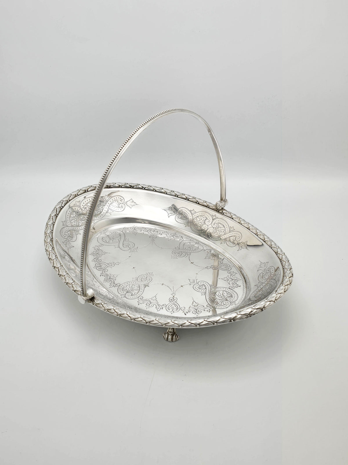 Antique Victorian Silver Plated Engraved Swing Handle Basket circa 1870