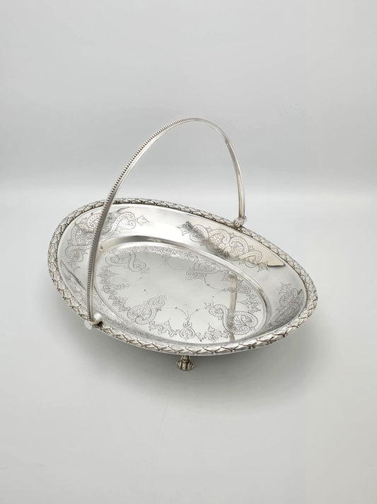 Antique Victorian Silver Plated Engraved Swing Handle Basket circa 1870