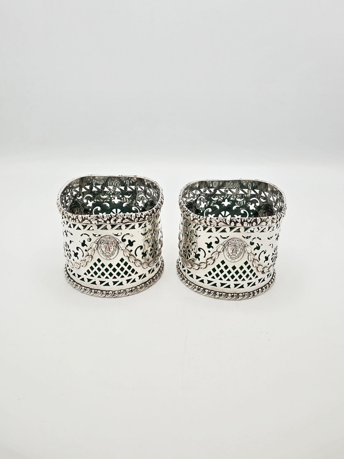 Antique Edwardian Silver Plated Pierced Wine Bottle Coasters circa 1905
