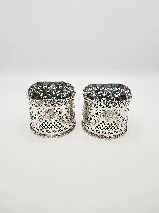 Antique Edwardian Silver Plated Pierced Wine Bottle Coasters circa 1905