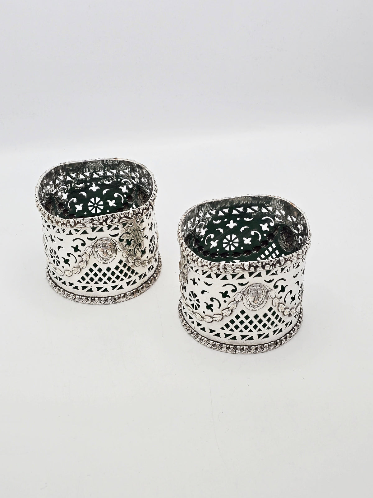Antique Edwardian Silver Plated Pierced Wine Bottle Coasters circa 1905