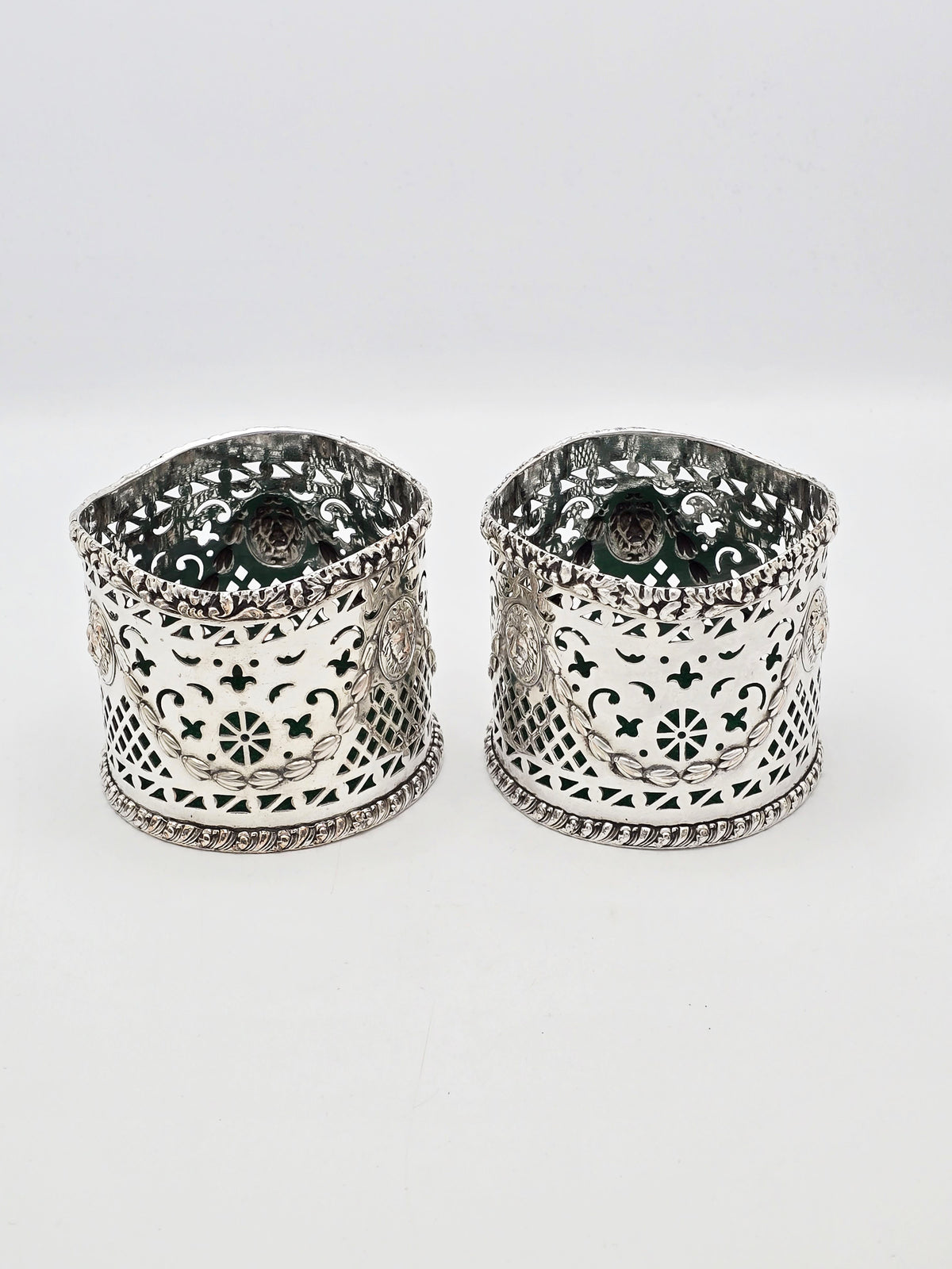 Antique Edwardian Silver Plated Pierced Wine Bottle Coasters circa 1905