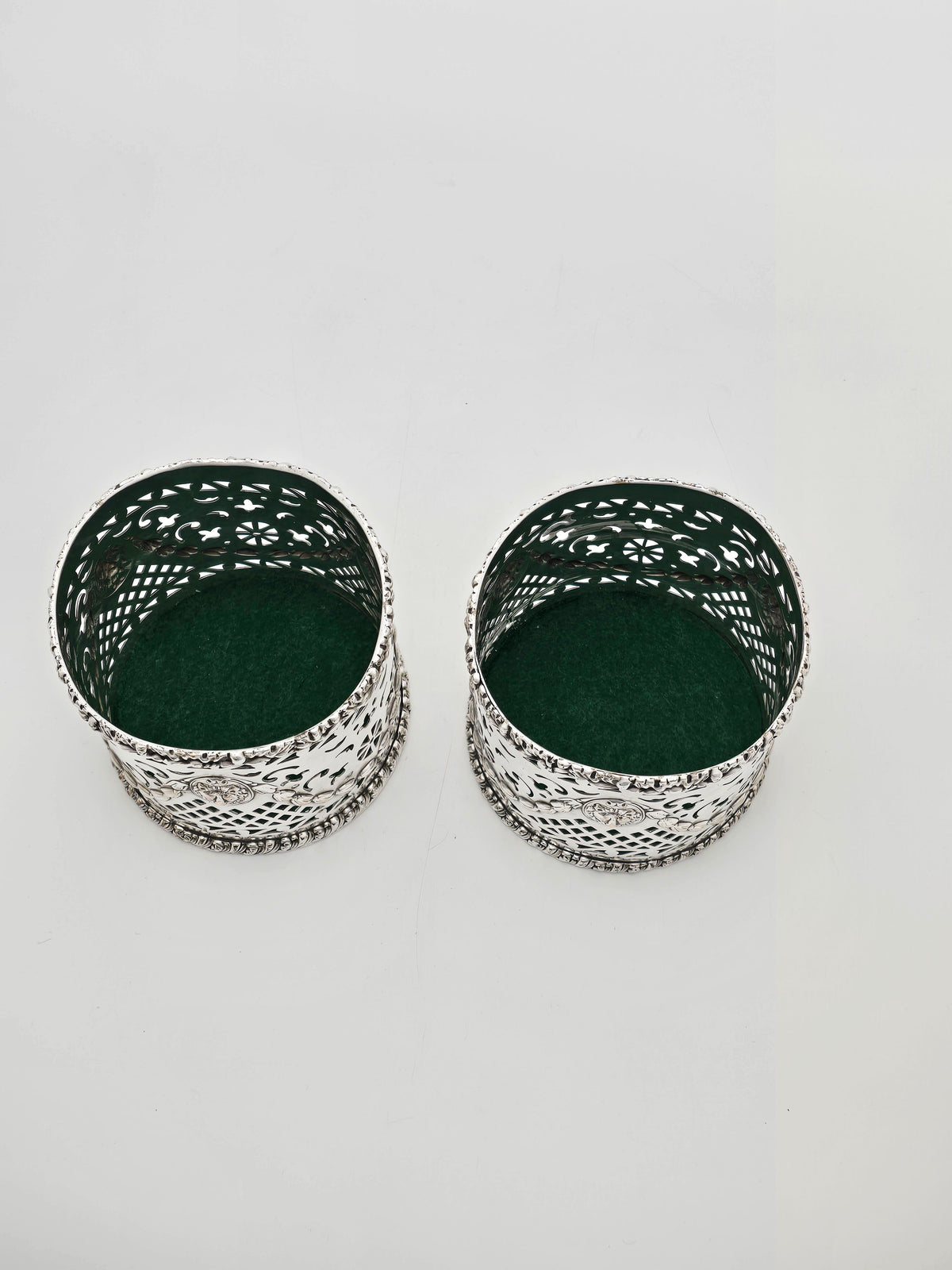 Antique Edwardian Silver Plated Pierced Wine Bottle Coasters circa 1905