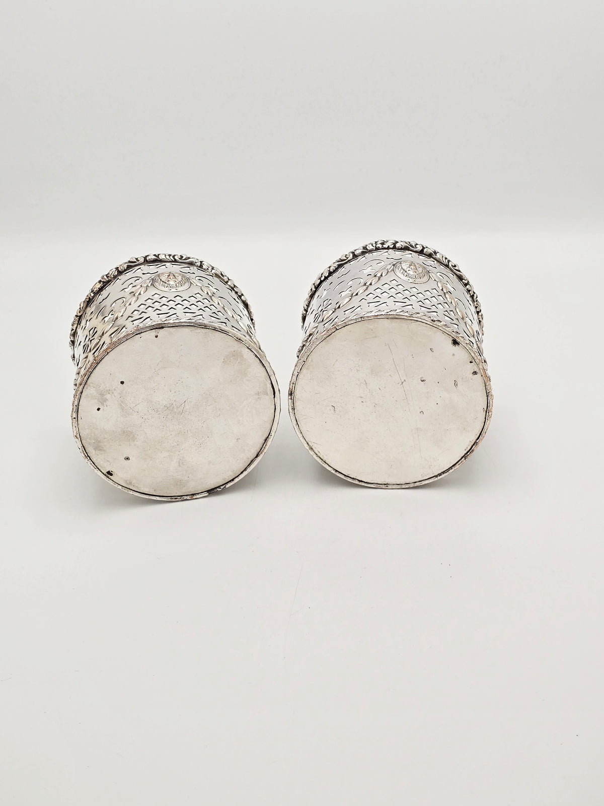 Antique Edwardian Silver Plated Pierced Wine Bottle Coasters circa 1905
