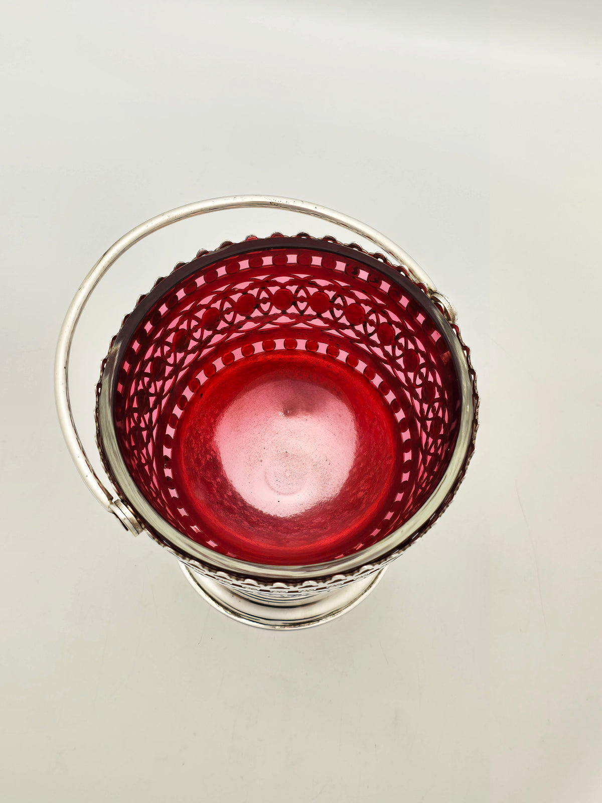 Antique Victorian Silver Plated Cranberry Glass Basket circa 1890