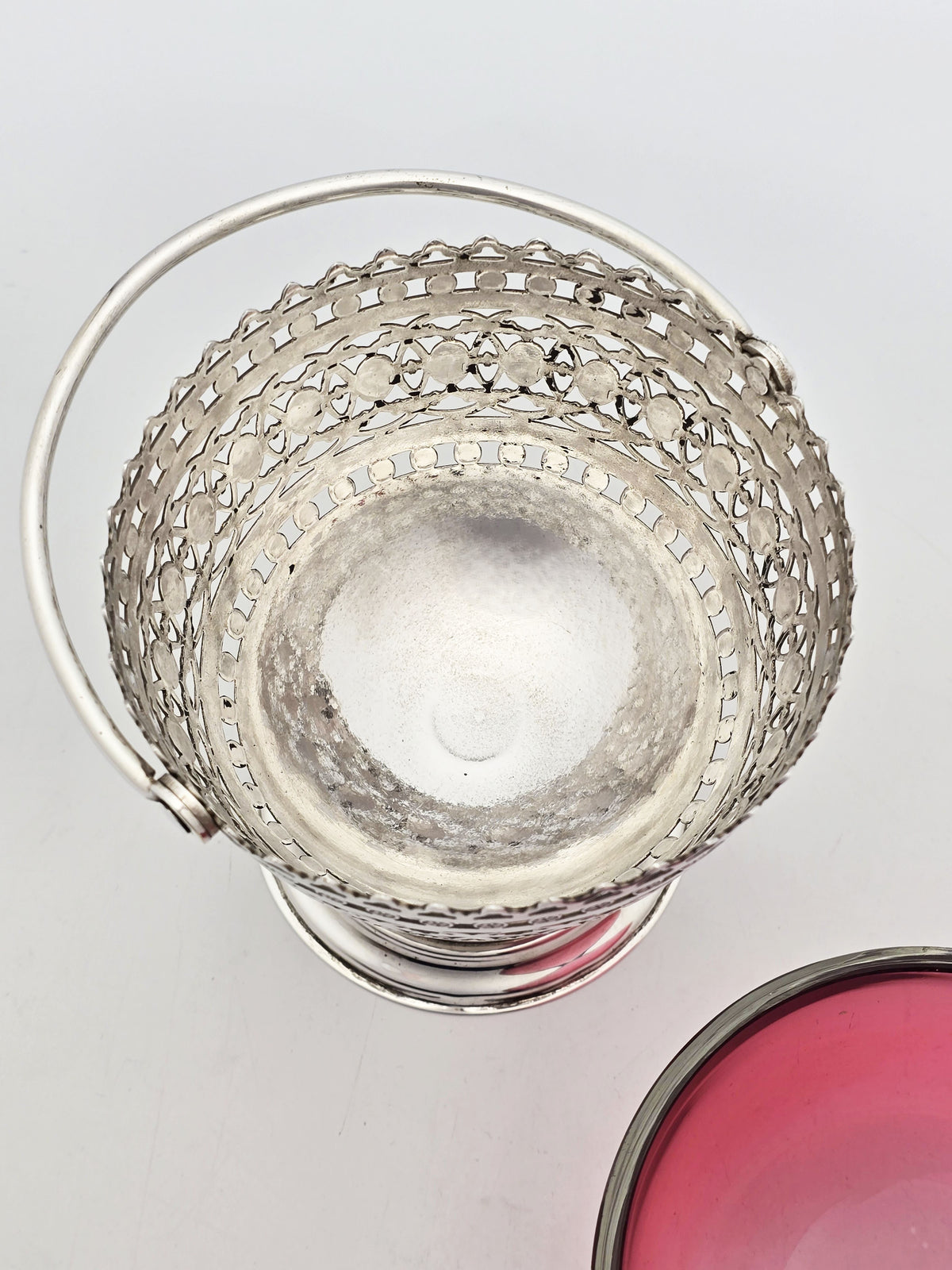 Antique Victorian Silver Plated Cranberry Glass Basket circa 1890