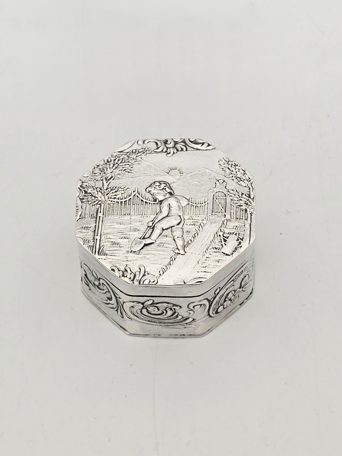 Antique Edwardian Sterling Silver and Gilt Octagonal Box London 1908