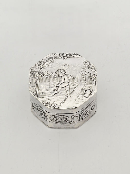 Antique Edwardian Sterling Silver and Gilt Octagonal Box London 1908