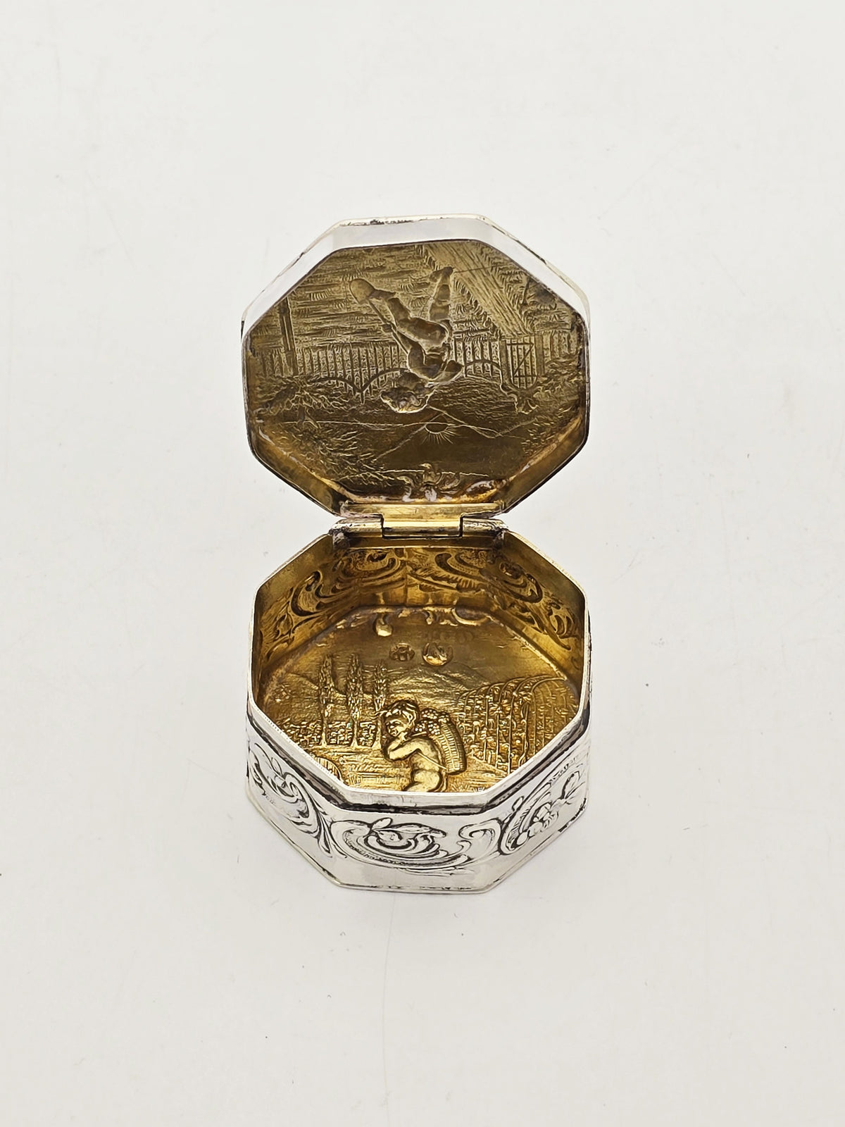 Antique Edwardian Sterling Silver and Gilt Octagonal Box London 1908