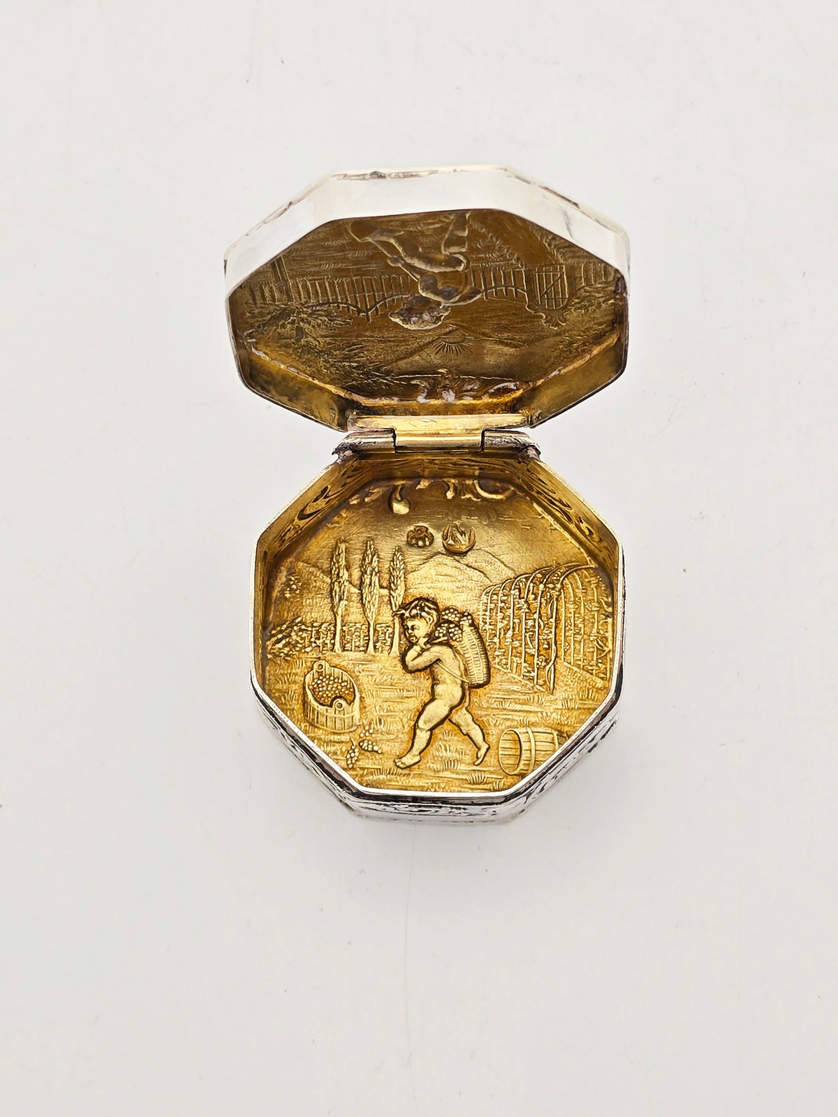 Antique Edwardian Sterling Silver and Gilt Octagonal Box London 1908