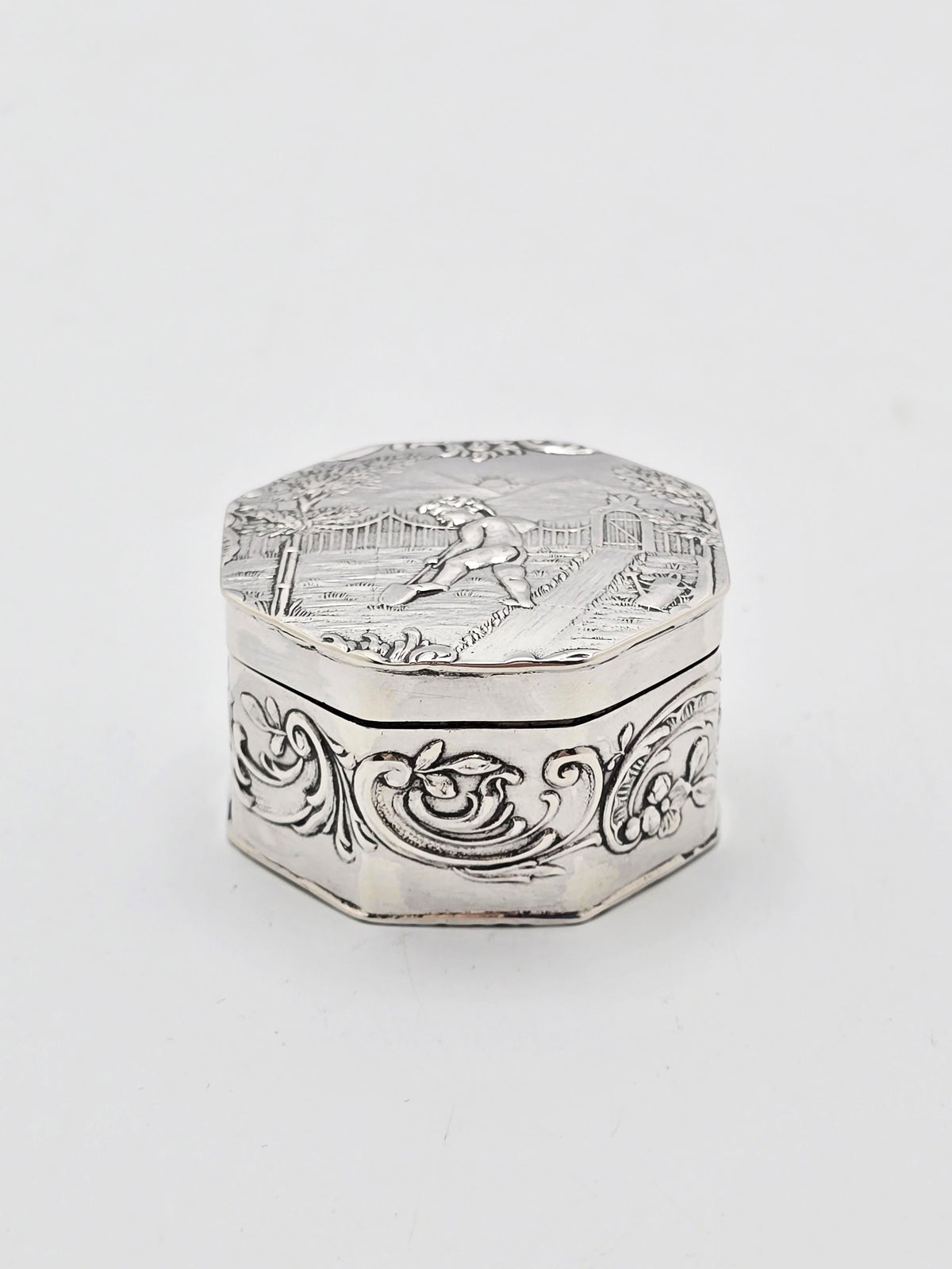 Antique Edwardian Sterling Silver and Gilt Octagonal Box London 1908
