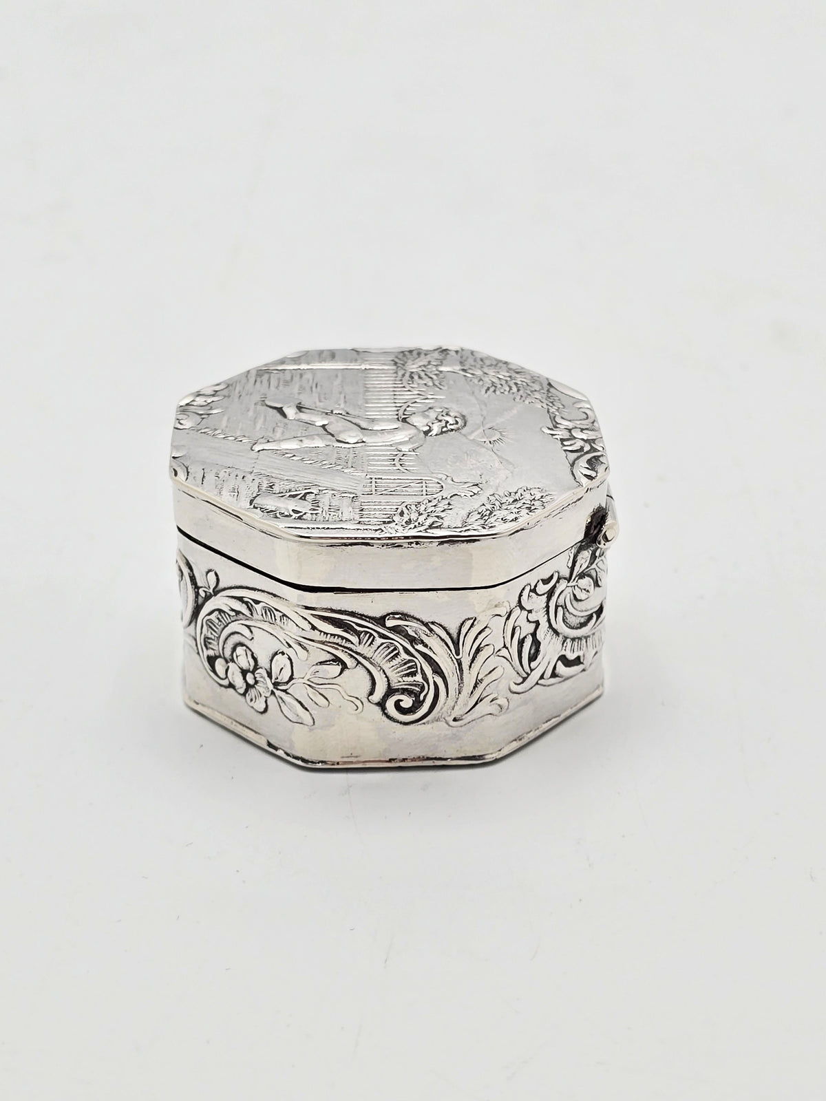 Antique Edwardian Sterling Silver and Gilt Octagonal Box London 1908