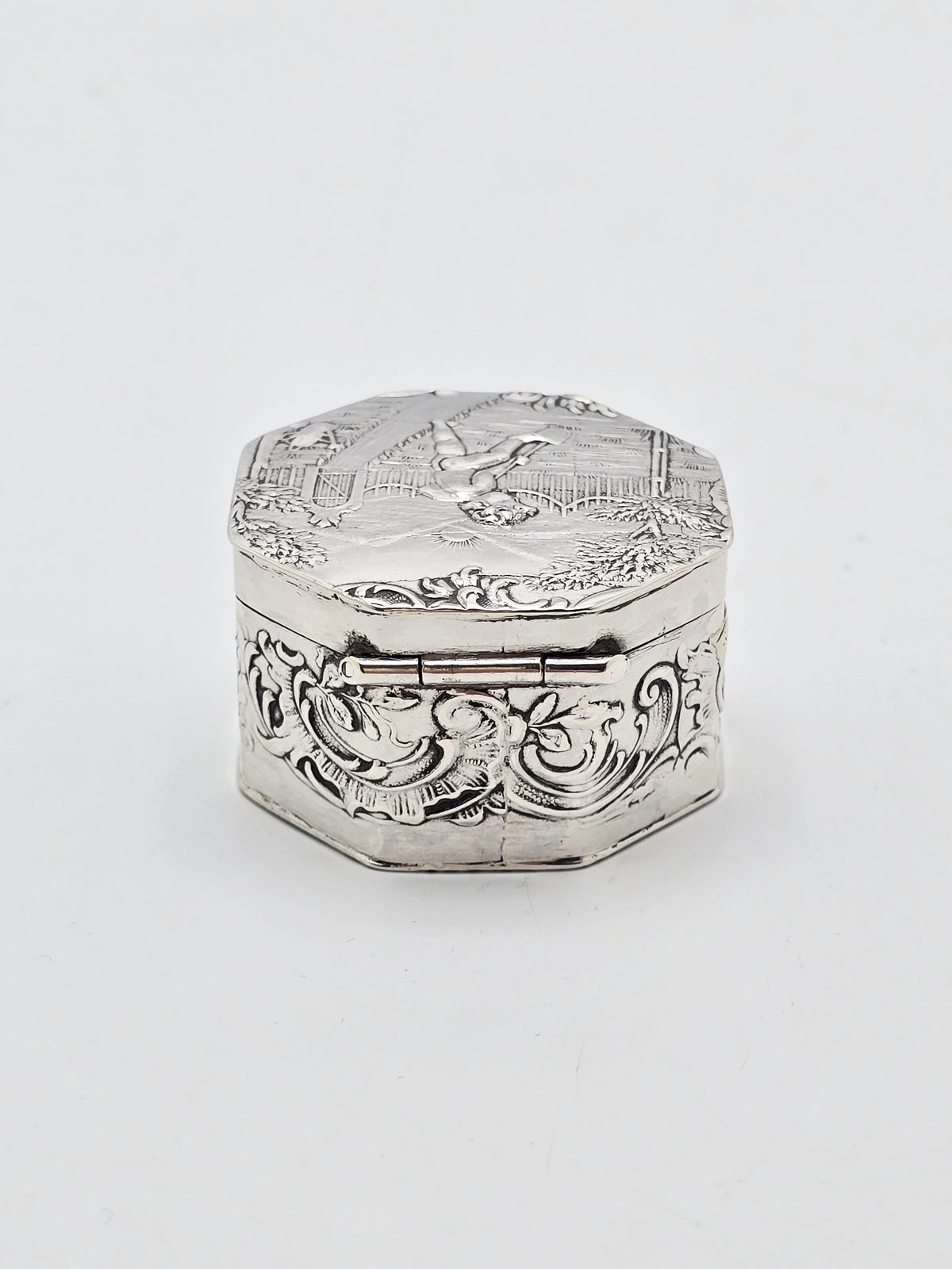 Antique Edwardian Sterling Silver and Gilt Octagonal Box London 1908