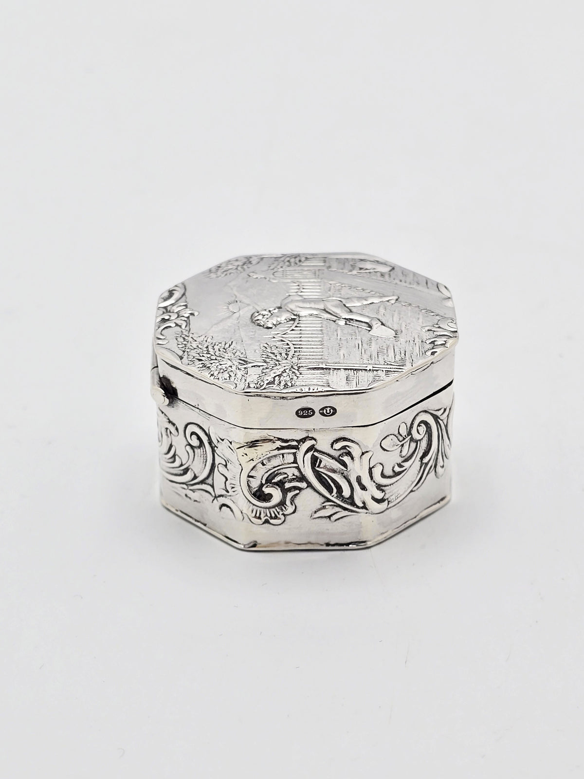 Antique Edwardian Sterling Silver and Gilt Octagonal Box London 1908