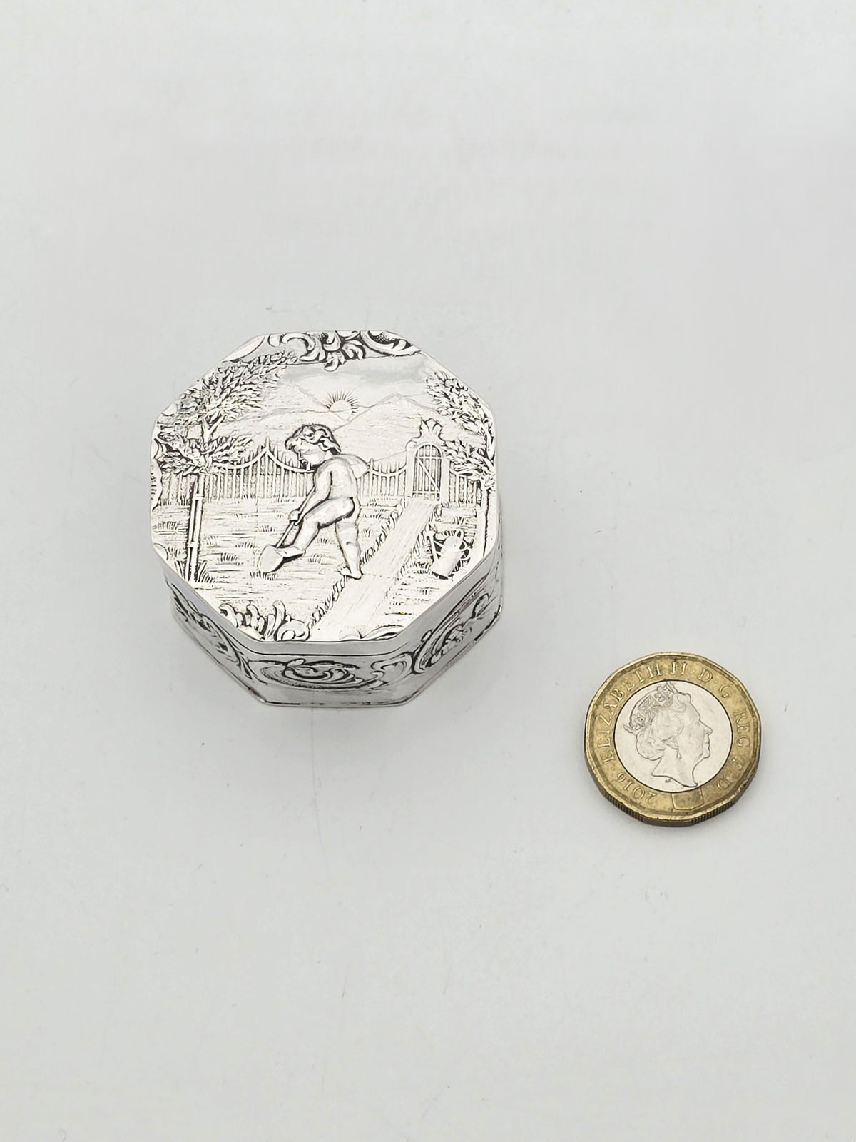 Antique Edwardian Sterling Silver and Gilt Octagonal Box London 1908