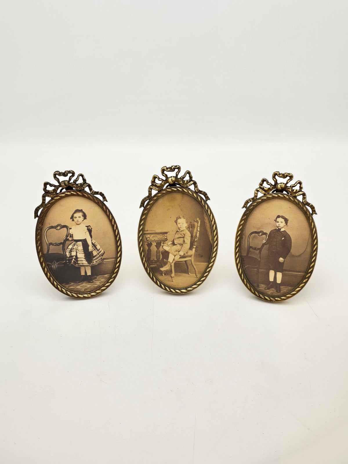 Antique Victorian Brass Set of Three Oval Picture Frames circa 1880