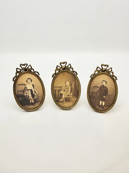 Antique Victorian Brass Set of Three Oval Picture Frames circa 1880