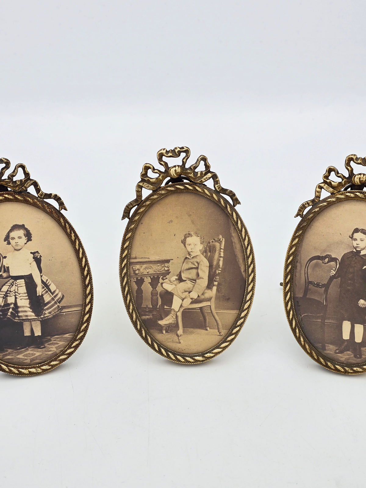 Antique Victorian Brass Set of Three Oval Picture Frames circa 1880