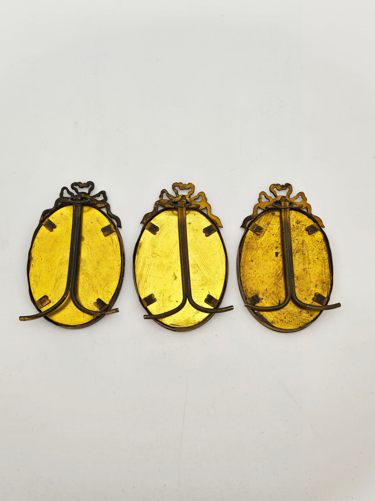Antique Victorian Brass Set of Three Oval Picture Frames circa 1880