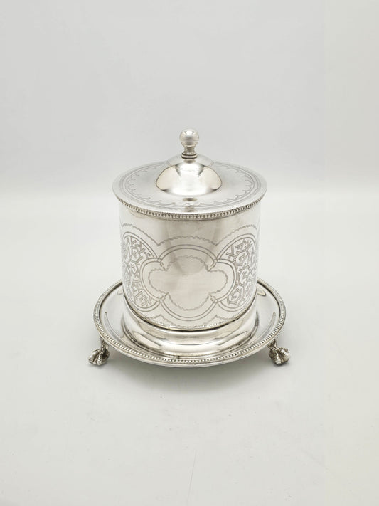 Antique Victorian Silver Plated Preserve Jar with Frosted Glass circa 1890