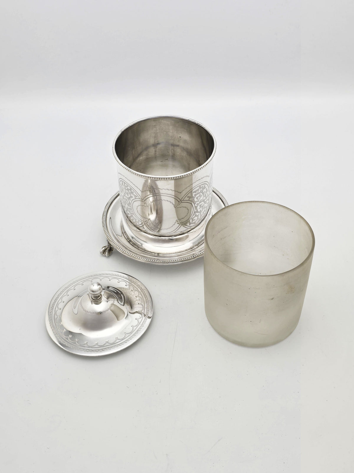 Antique Victorian Silver Plated Preserve Jar with Frosted Glass circa 1890