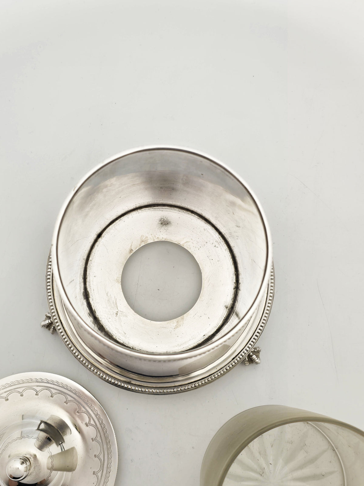 Antique Victorian Silver Plated Preserve Jar with Frosted Glass circa 1890