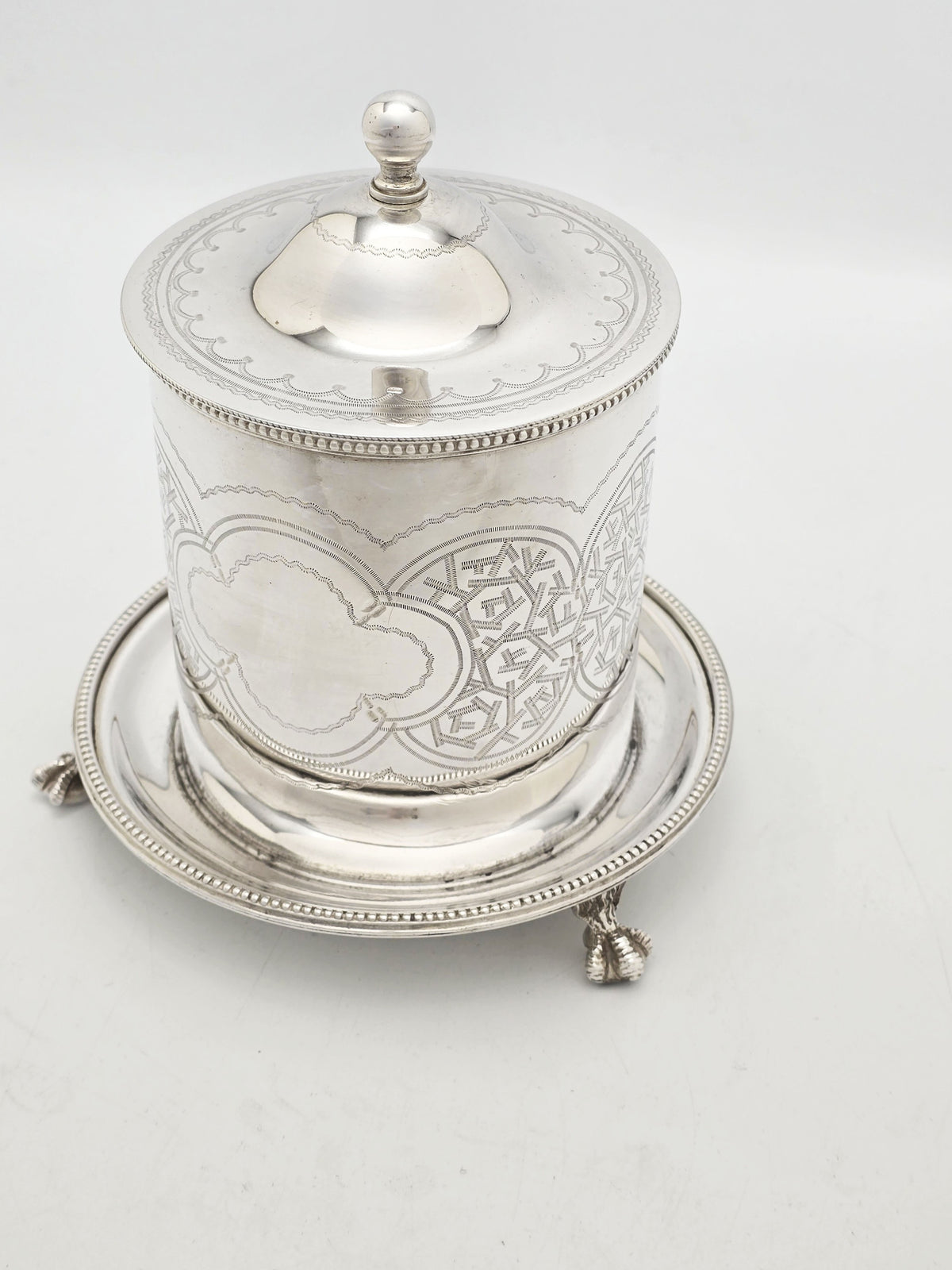 Antique Victorian Silver Plated Preserve Jar with Frosted Glass circa 1890
