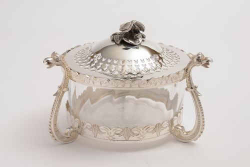Unusual Glass & Silver Plated Honey Pot