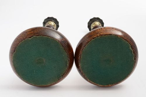 Pair of Barley Twist Oak & Brass Candlestick Holders