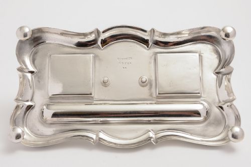 Silver Plated Double Ink Stand with Pen Holder