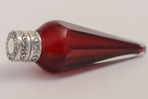 Gorgeous Cranberry Coloured Silver Topped Scent Bottle