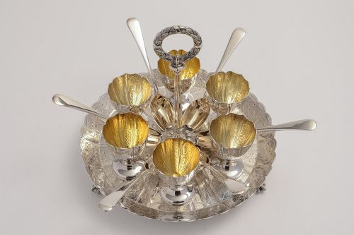 Fabulous Elkington Six Piece Silver Plate Egg Cruet Set