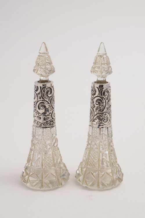 Lovely Pair of Silver Collared Scent Bottles 