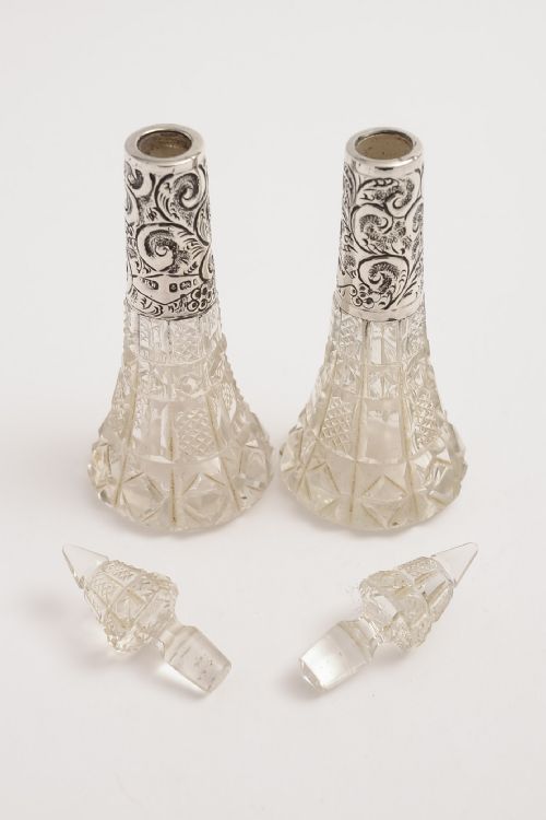 Lovely Pair of Silver Collared Scent Bottles