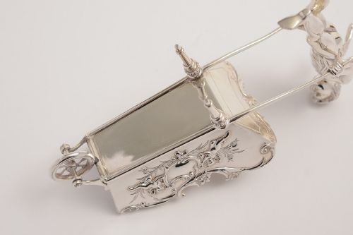 English Victorian Sterling Silver Cherub with Wheelbarrow