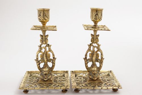 Lovely Pair of Victorian Tray Base Candlestick Holders