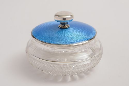 Stunning Sterling Silver & Blue Enamel Powder Jar