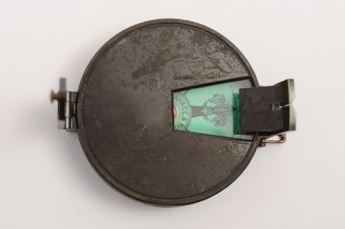 A Edwardian Leather cased brass compass signed Savage & Son Sandhurst