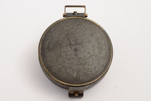 A Edwardian Leather cased brass compass signed Savage & Son Sandhurst