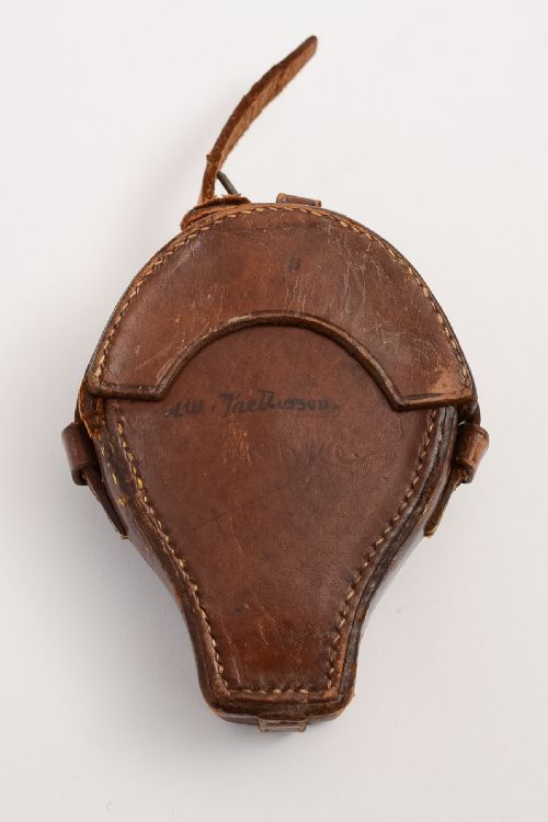 A Edwardian Leather cased brass compass signed Savage & Son Sandhurst