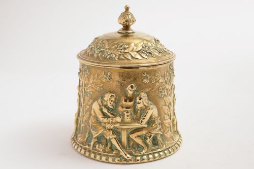 Art Gold Bronze Elkington Tobacco Box with Matching Spill Holders