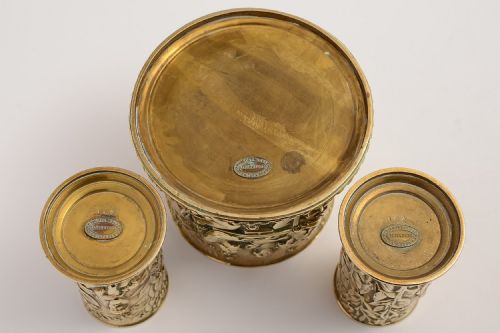 Art Gold Bronze Elkington Tobacco Box with Matching Spill Holders